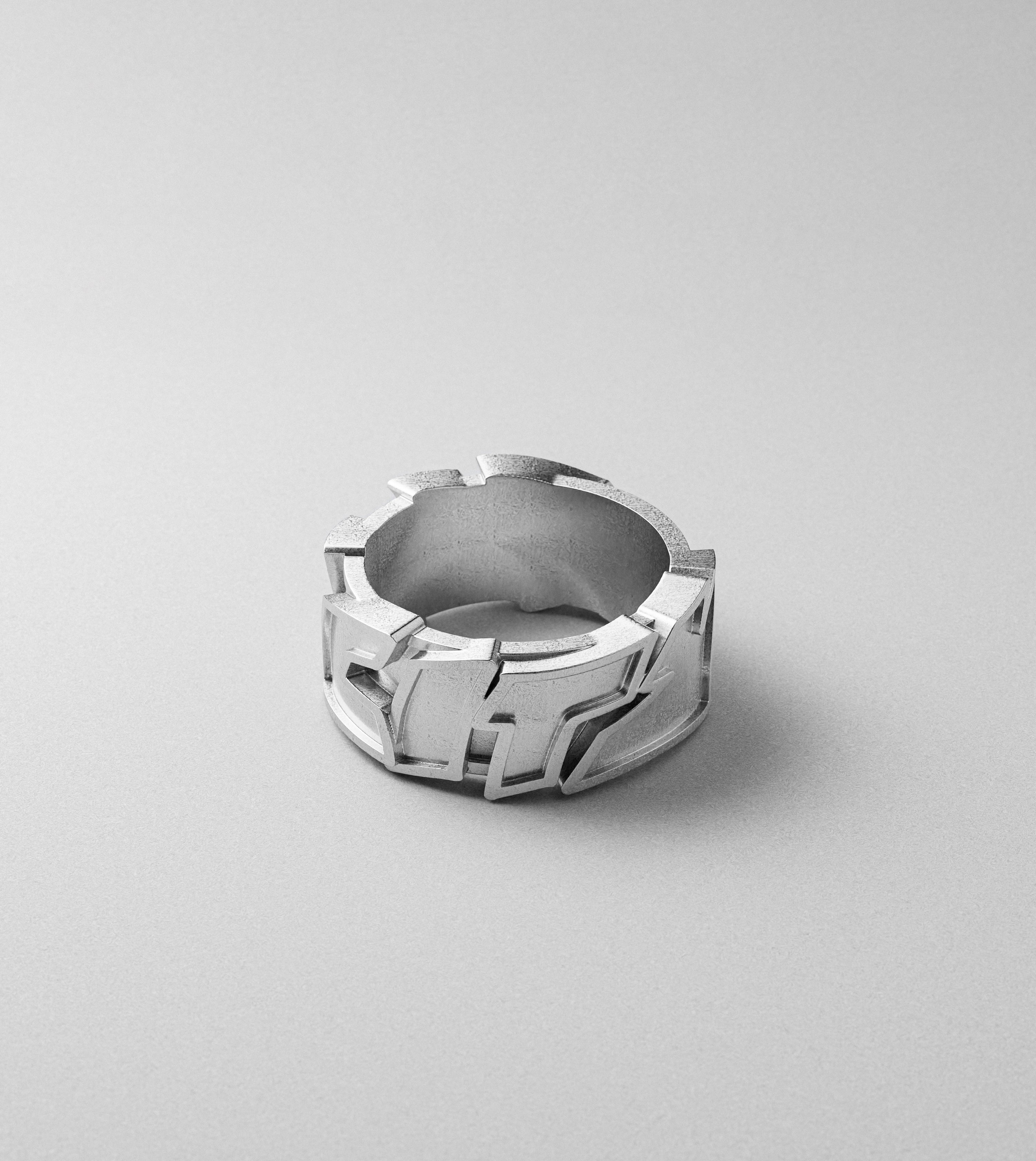 All City block letters silver ring by Cast Pieces, inner view