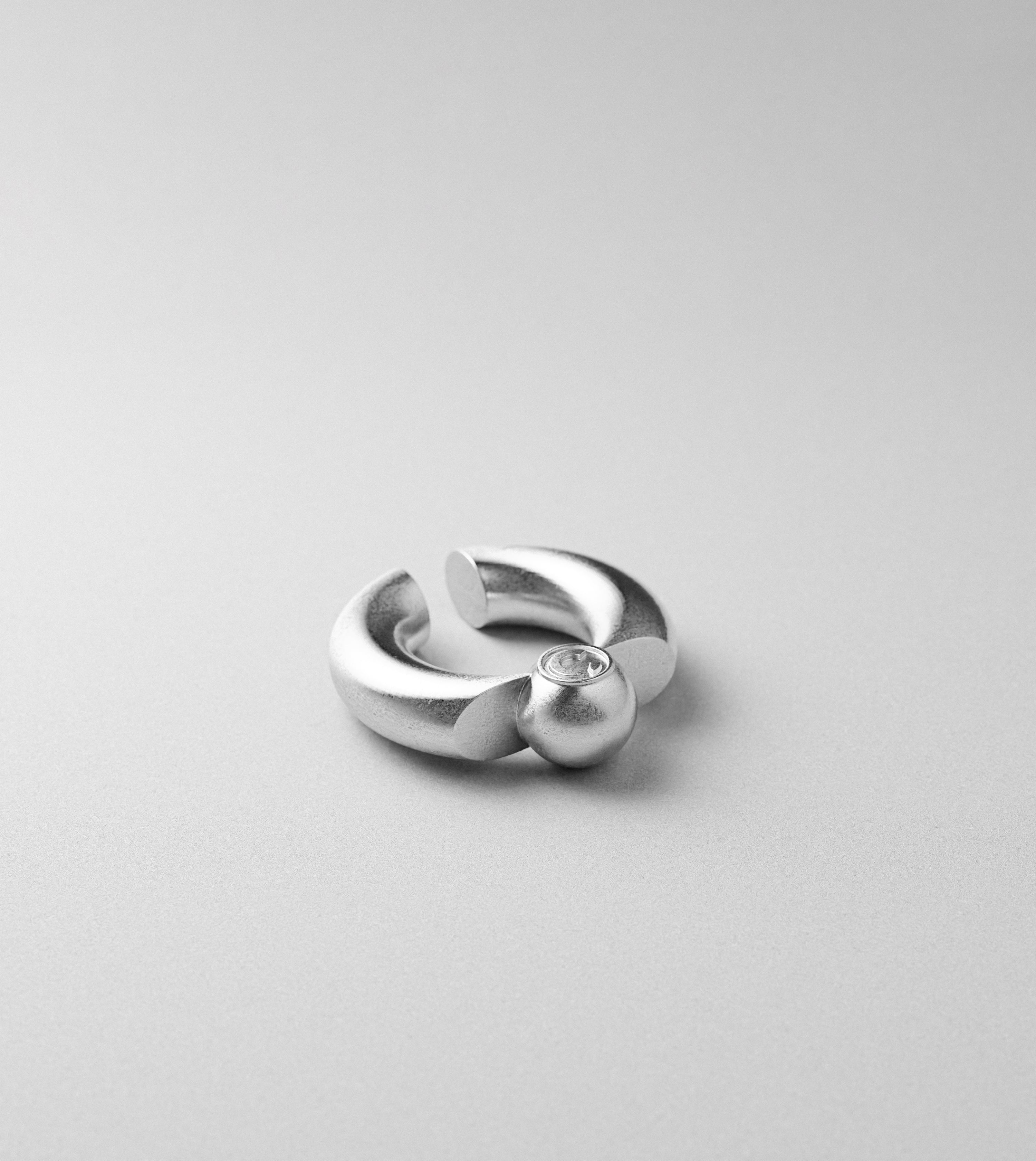 Stencil Cap silver ear cuff by Cast Pieces, side view