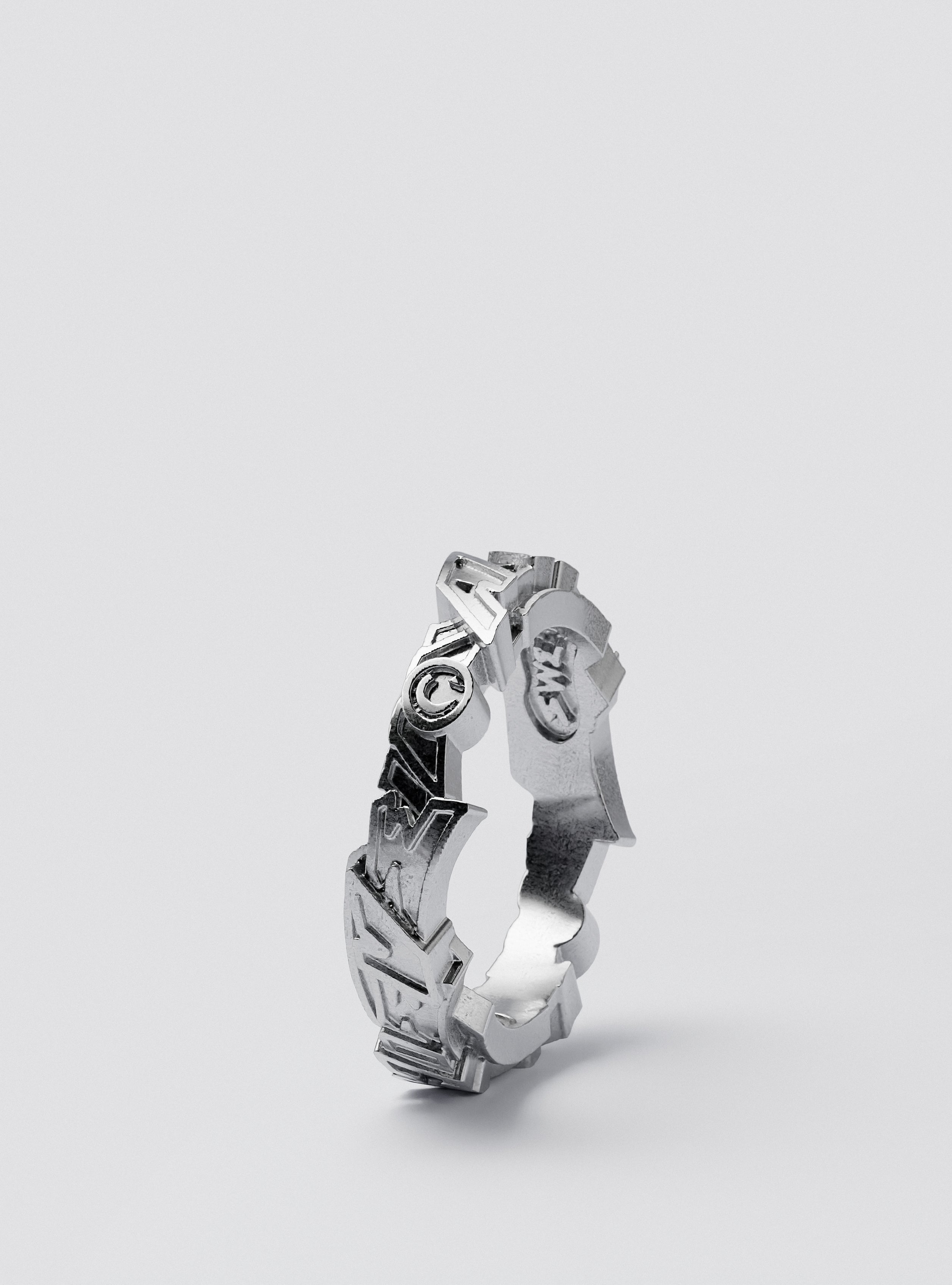 Cast Pieces silver Achieve narrow ring on display, urban designer jewelry by Castpieces