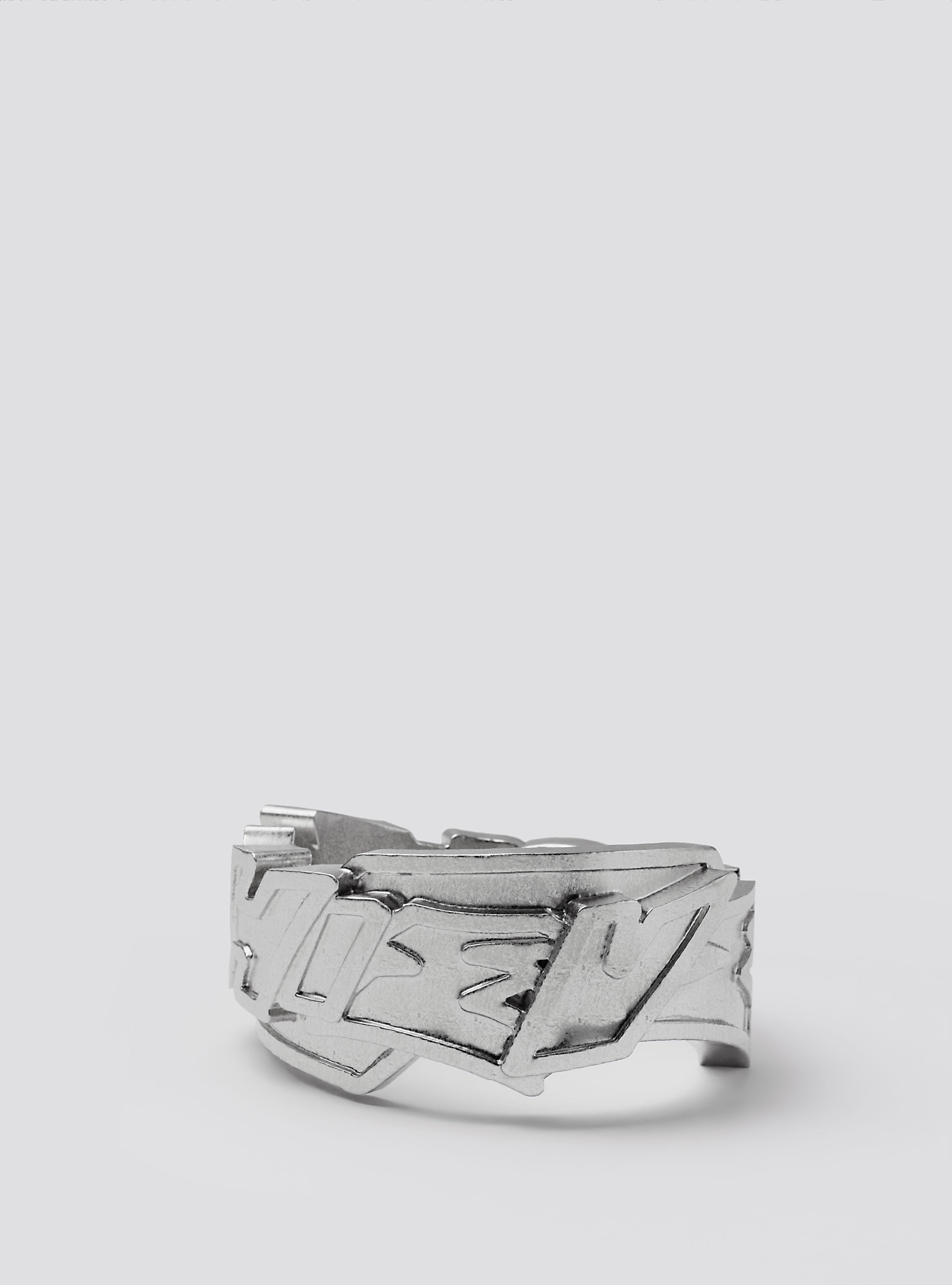 Side view of Cast Pieces silver Achieve wide ring, street art statement jewelry by Castpieces